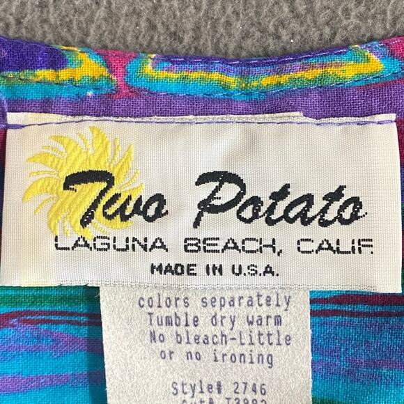 Vtg 80s 90s Two Potato Laguna Beach Artsy Midi Muumuu Dress Womens XS Cotton NOS - Picture 14 of 16